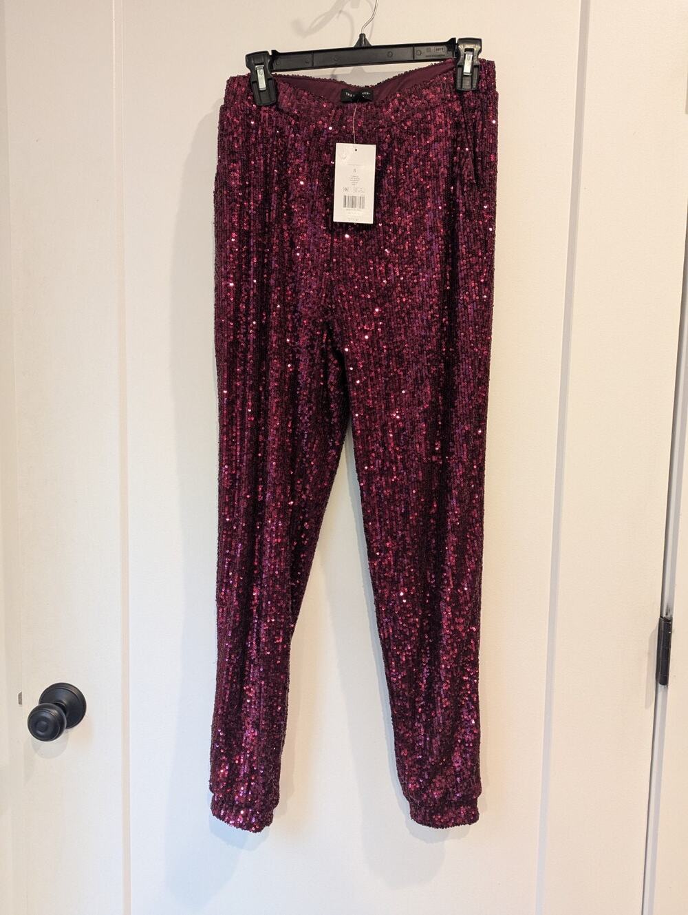 The Limited Sequin Joggers Pants Womens Small Pink Mulberry Sparkle Party Taper